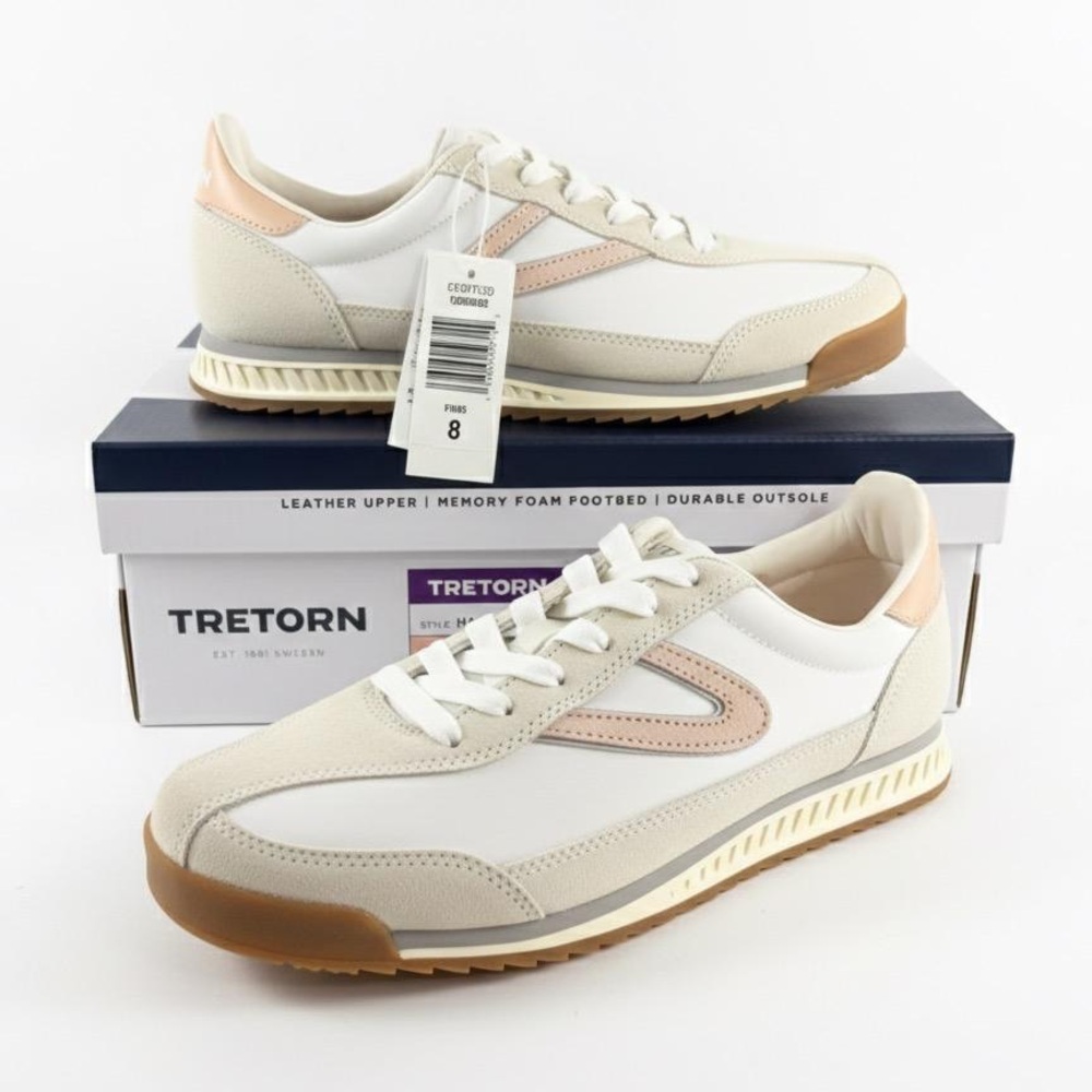 NWT Tretorn Hailey Leather Suede Sneakers Women's Size 8 Pink White